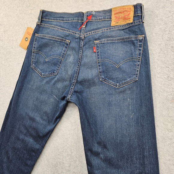 NWT Levis 505 Reg Straight Jeans Dark Wash Mens 34x32 Whiskering RARE One-R Tab - Picture 5 of 11